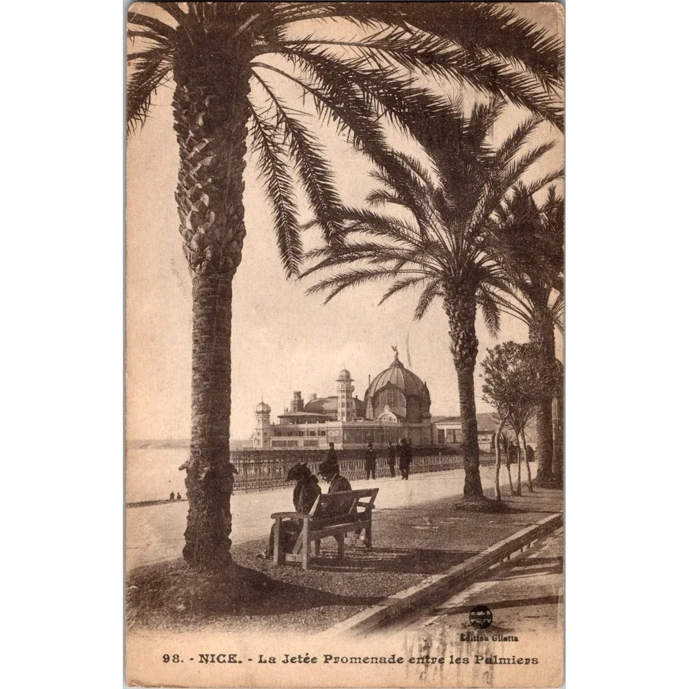 Vintage 1918 Nice‎ France La Jetée Palm Trees Postcard Soldiers Mail